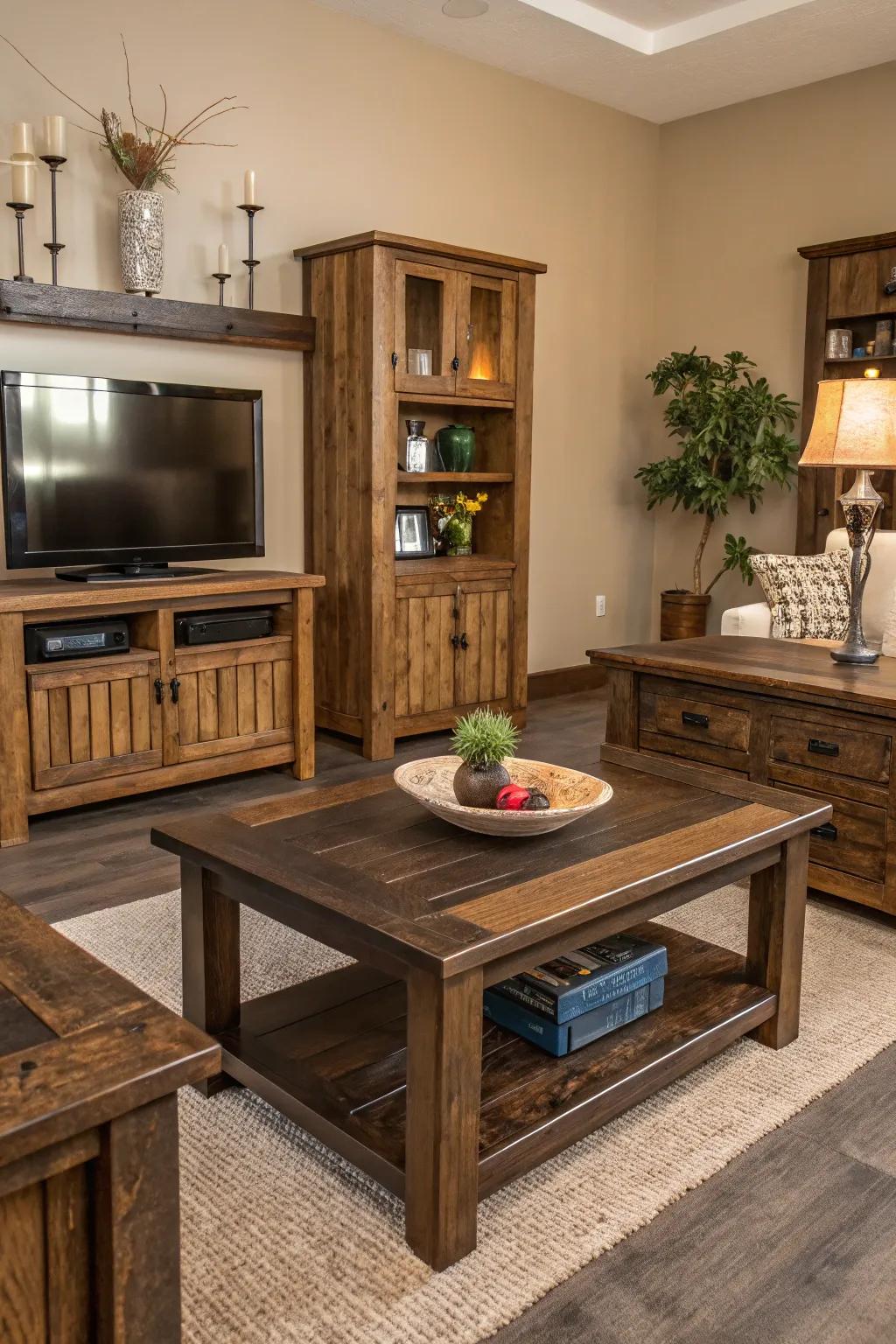 Combining wood hues introduces dimension and intrigue.