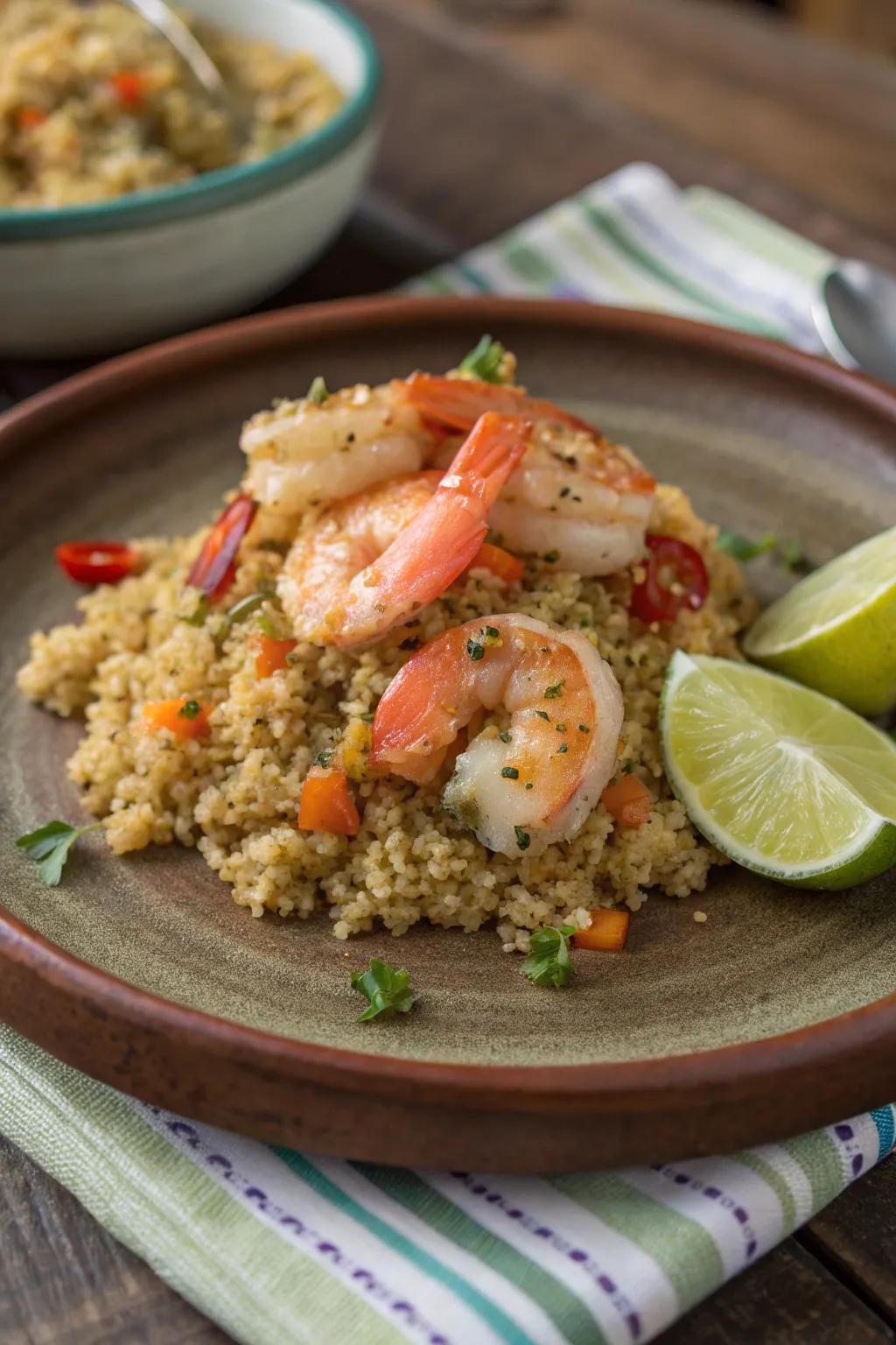 A fresh and light ocean breeze shrimp quinoa dish.