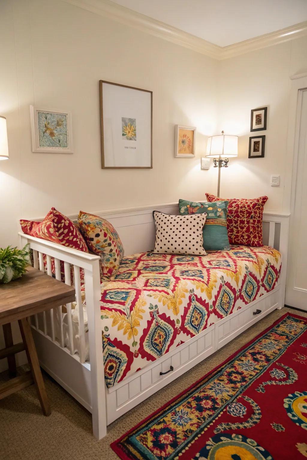 Make a statement with a daybed that is vibrantly patterned.