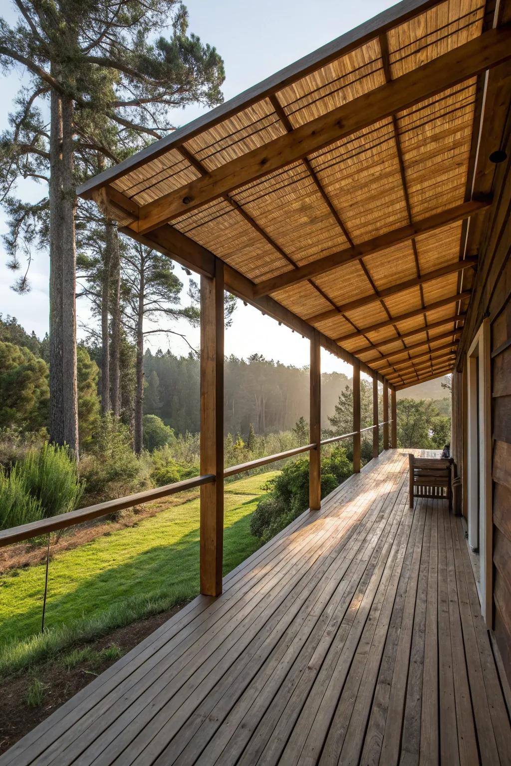 Natural wooden panels give a comfortable and shaded deck climate.