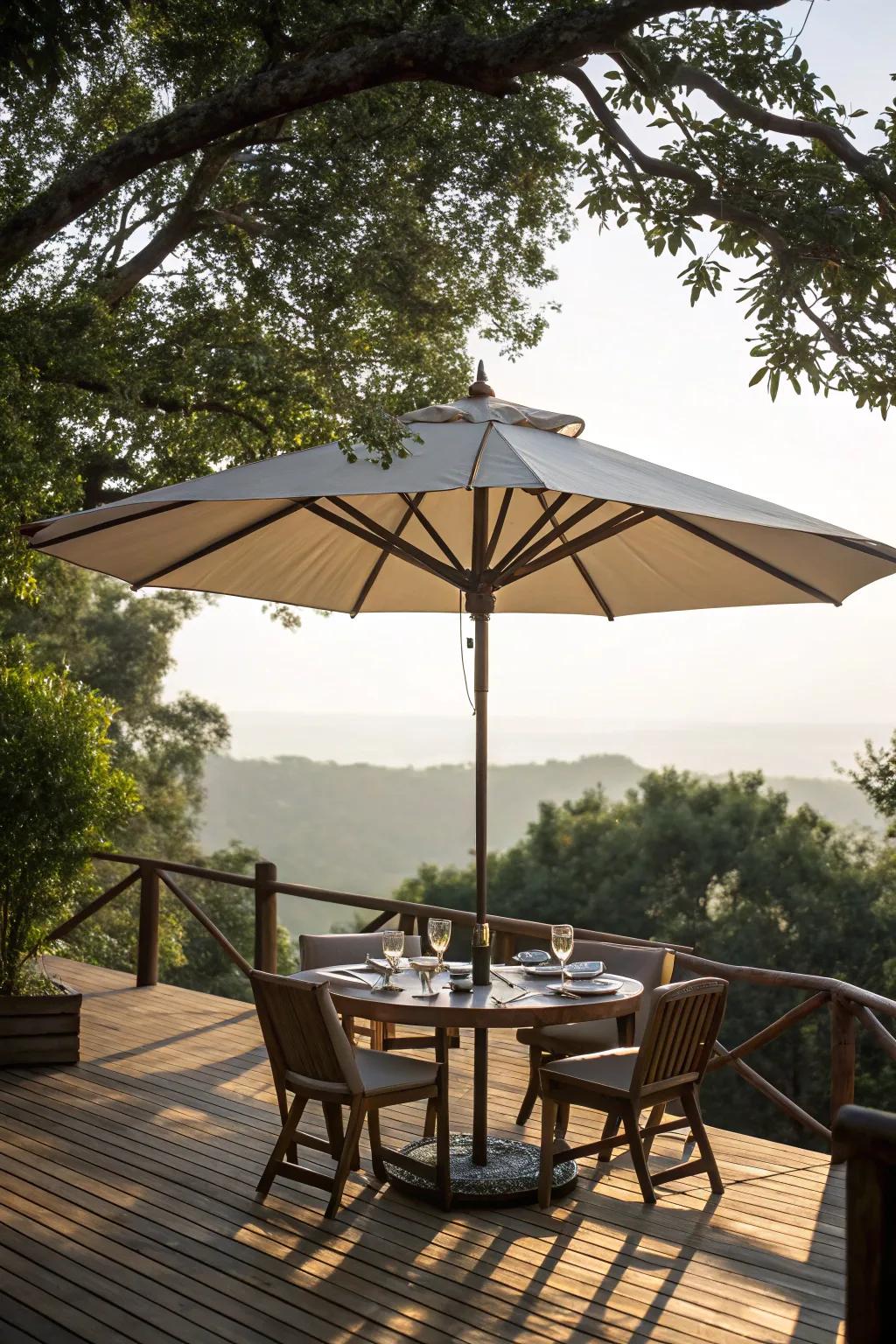 Umbrellas deliver adjustable shade, a quintessential deck staple.
