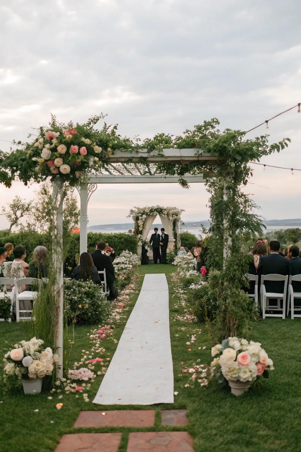 A tranquil garden environment for a wedding occasion.