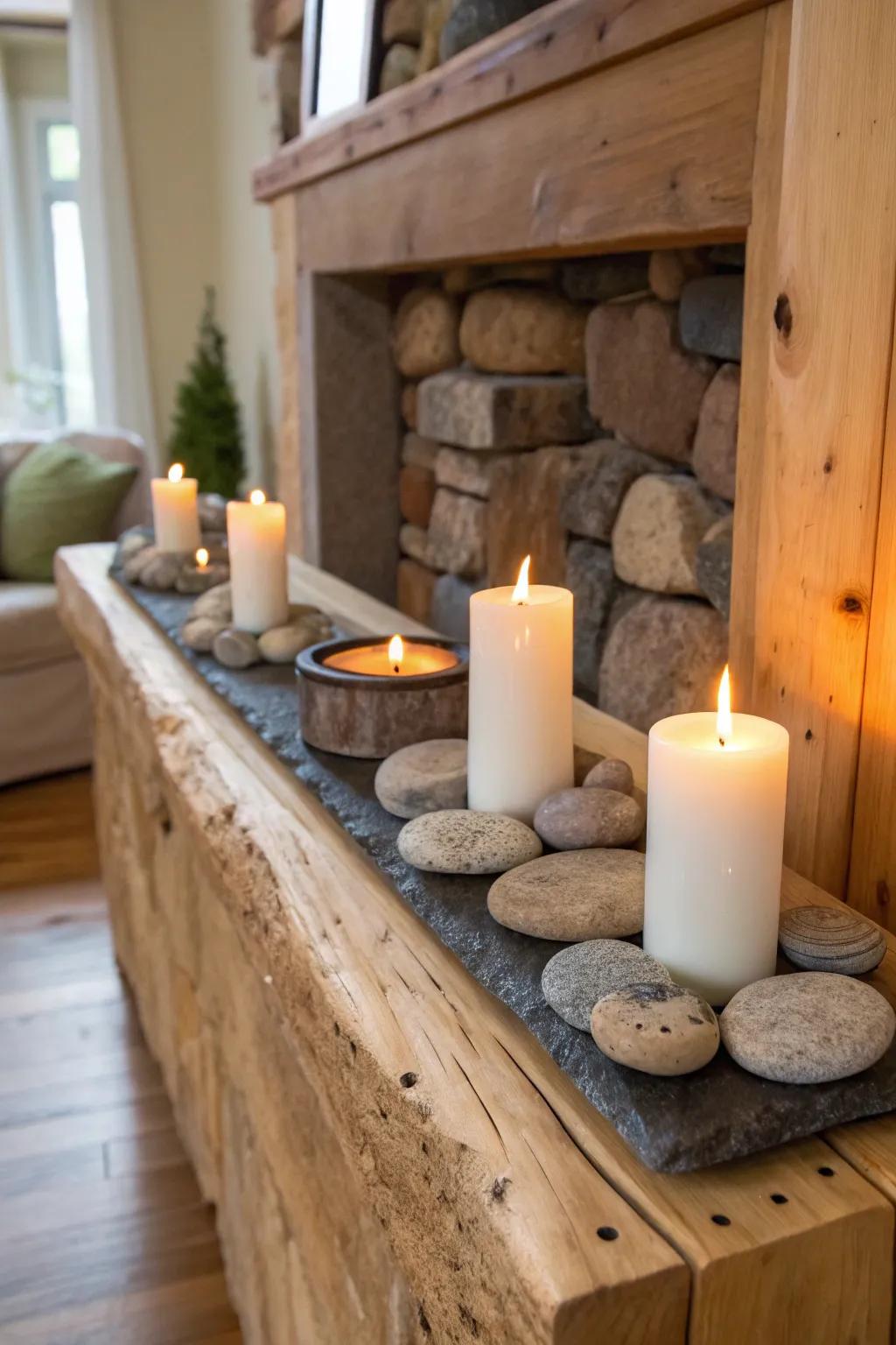 Form a friendly and inviting atmosphere using stone light bases.