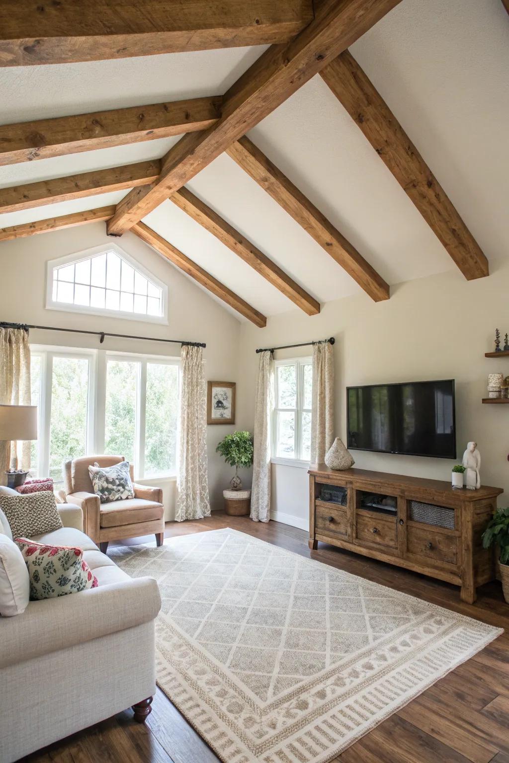 DIY faux beams offer a realistic wooden look without breaking the bank.