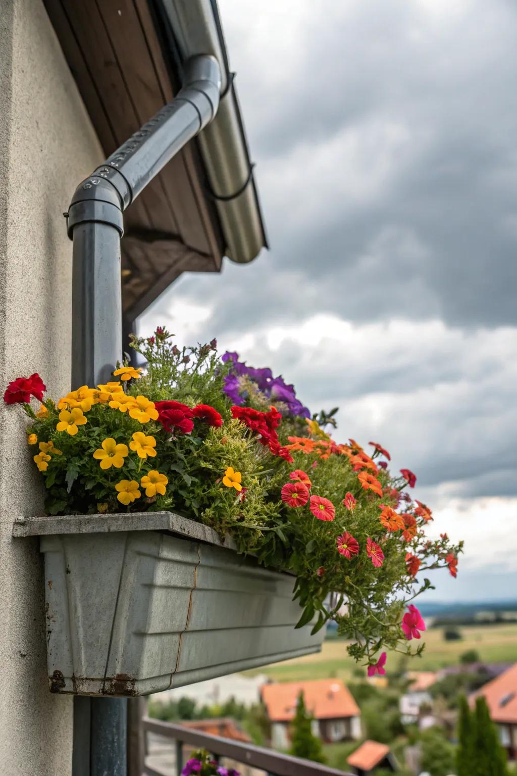 Planter containers add green features directly to your downspout vicinity.