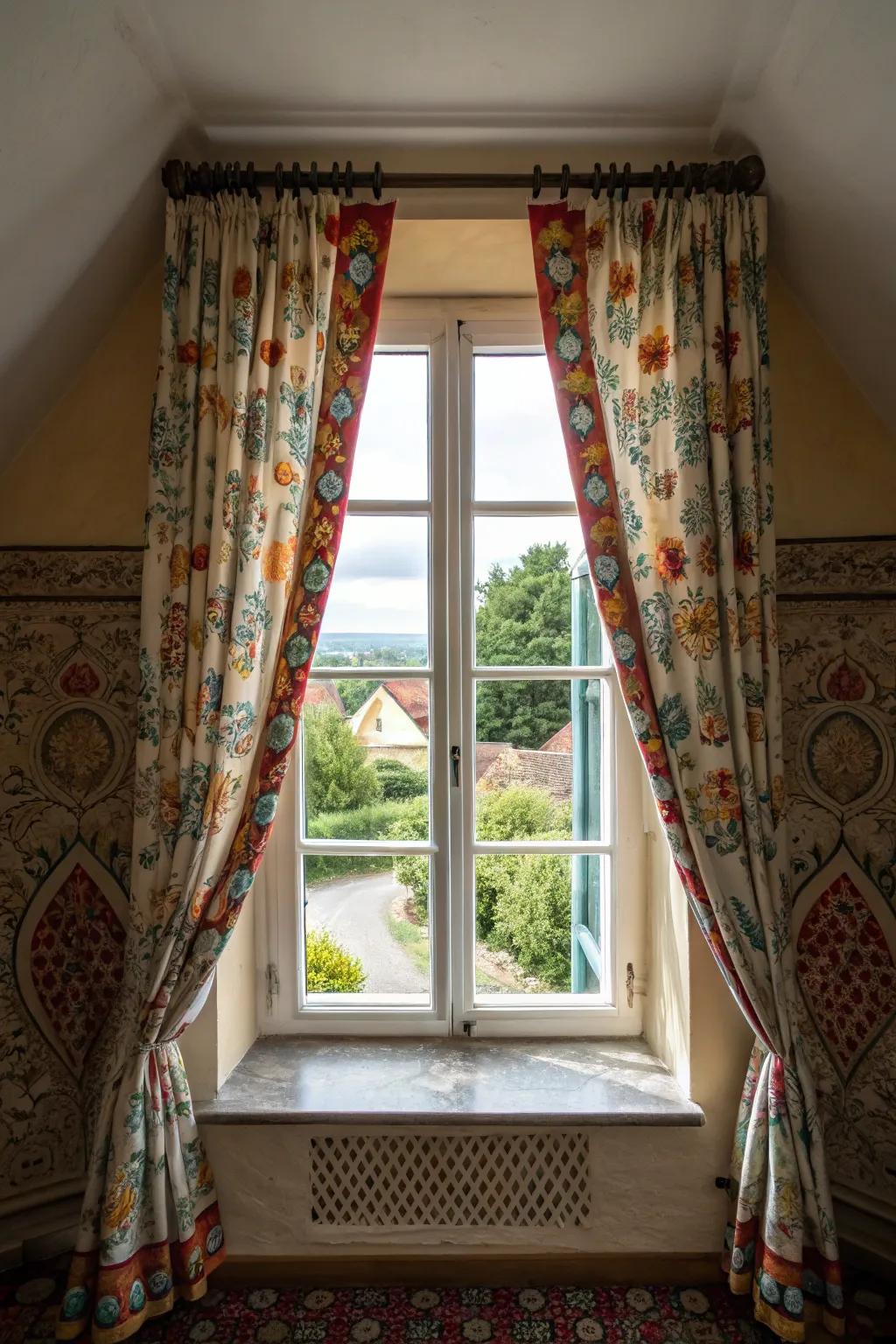 Striking curtains add flair and privacy to your dormer.