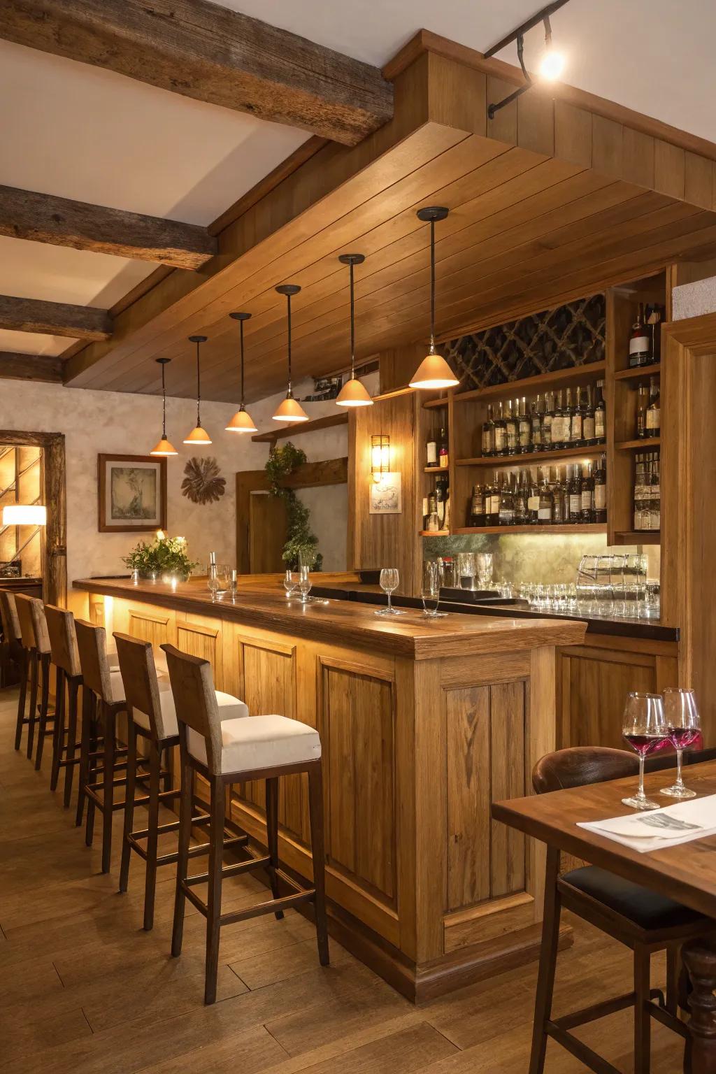 Wooden accents bring warmth and character to your bar area.
