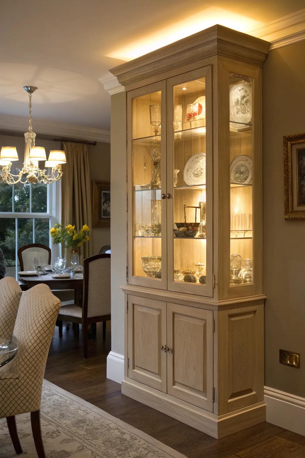 Integrated lighting adds a warm glow to your displays.