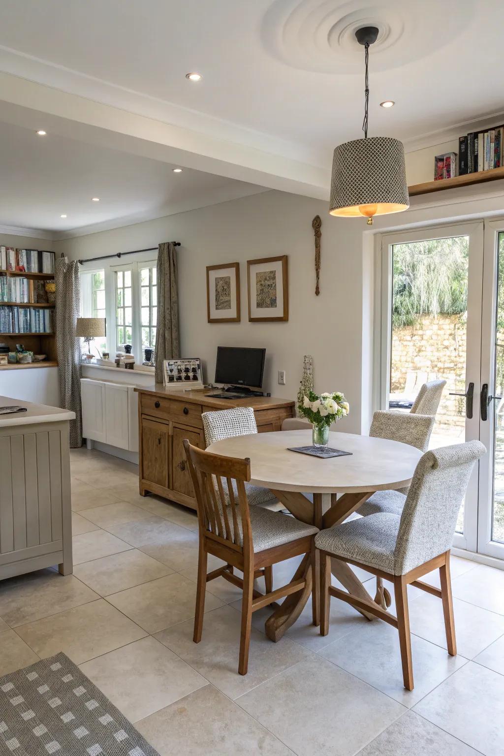 A smart setup that keeps the space open and clutter-free.