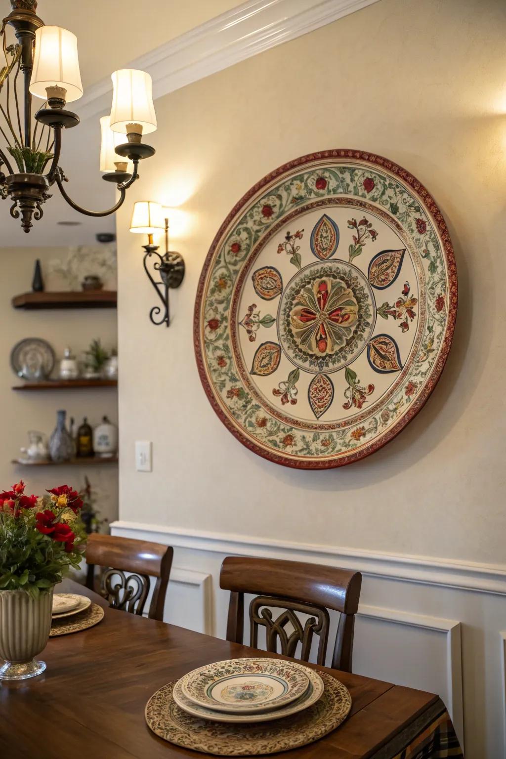 A distinctive plate can perfectly ground your wall design.