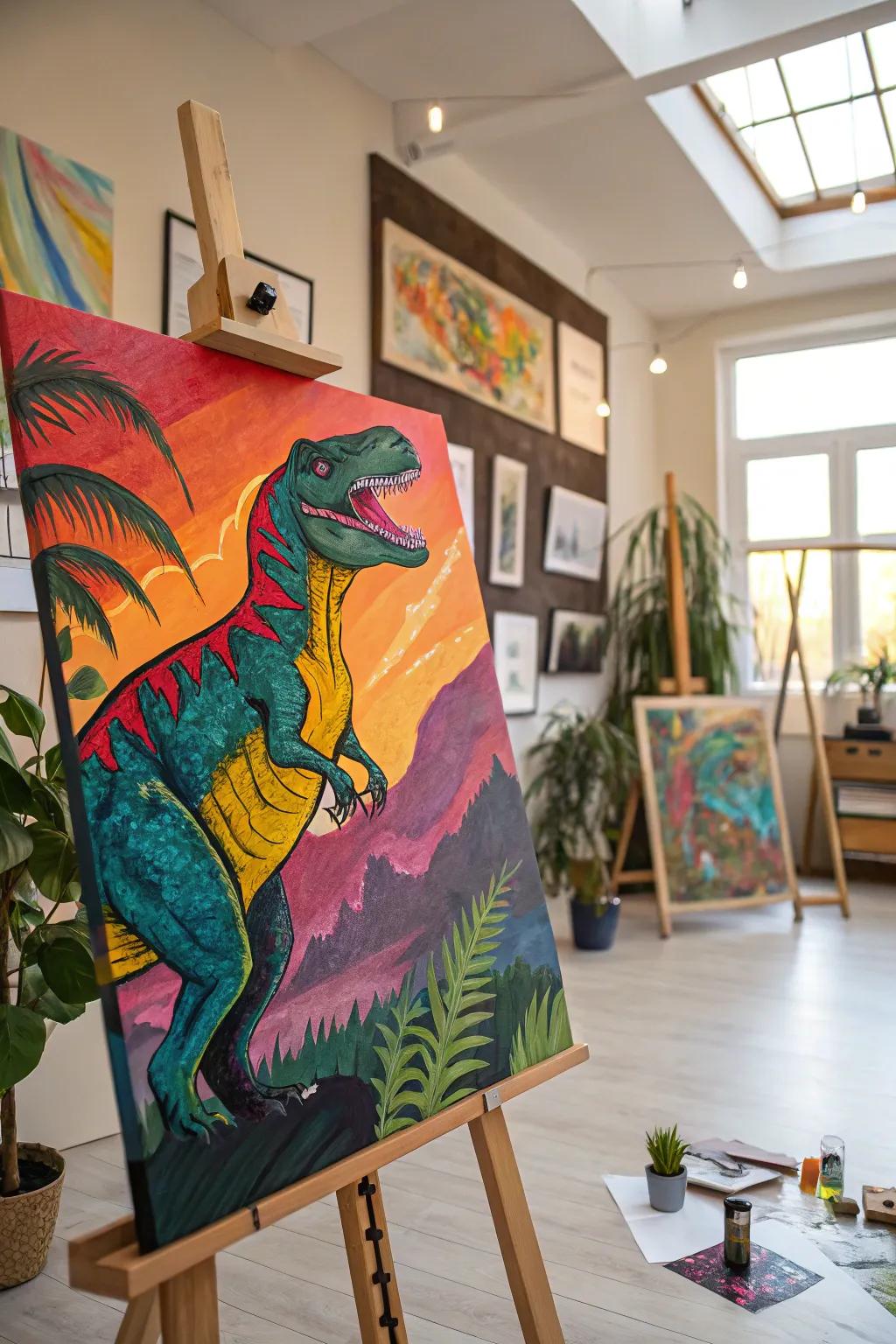 Abstract and spirited dinosaur footprint painting