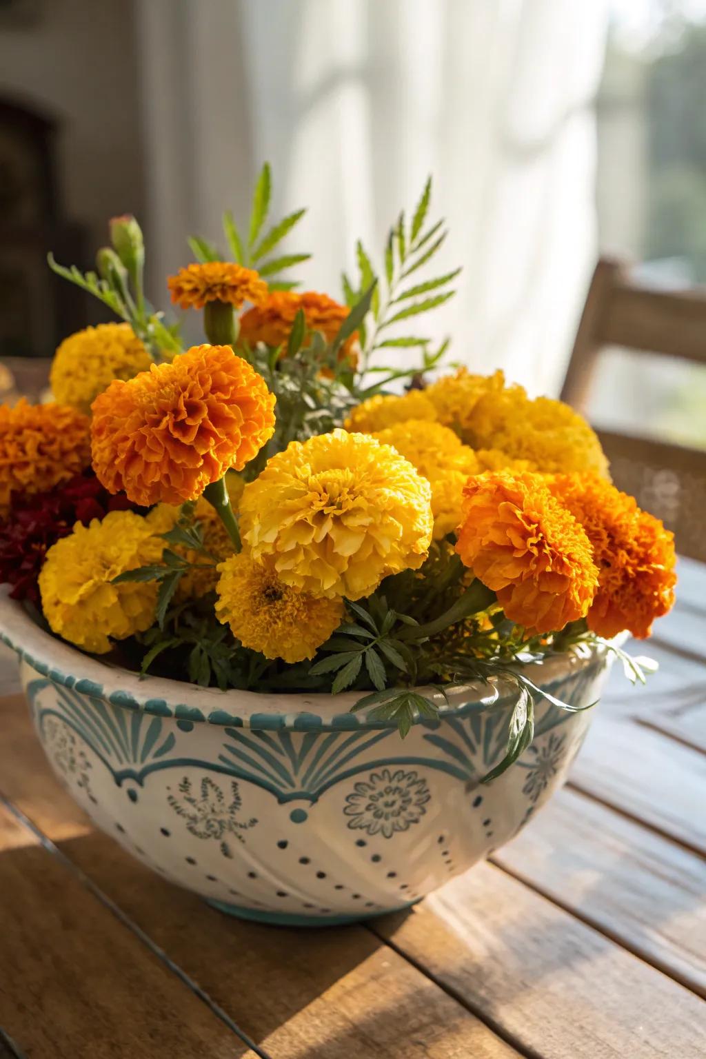 Yellow flower arrangements add a natural and sweet-smelling touch.