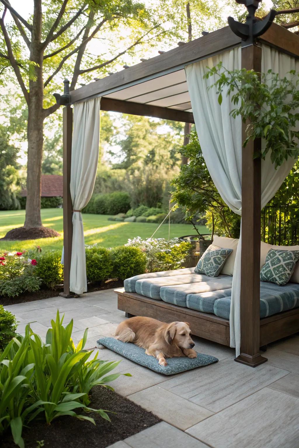 A fashionable, shaded area that is ideal for unwinding.
