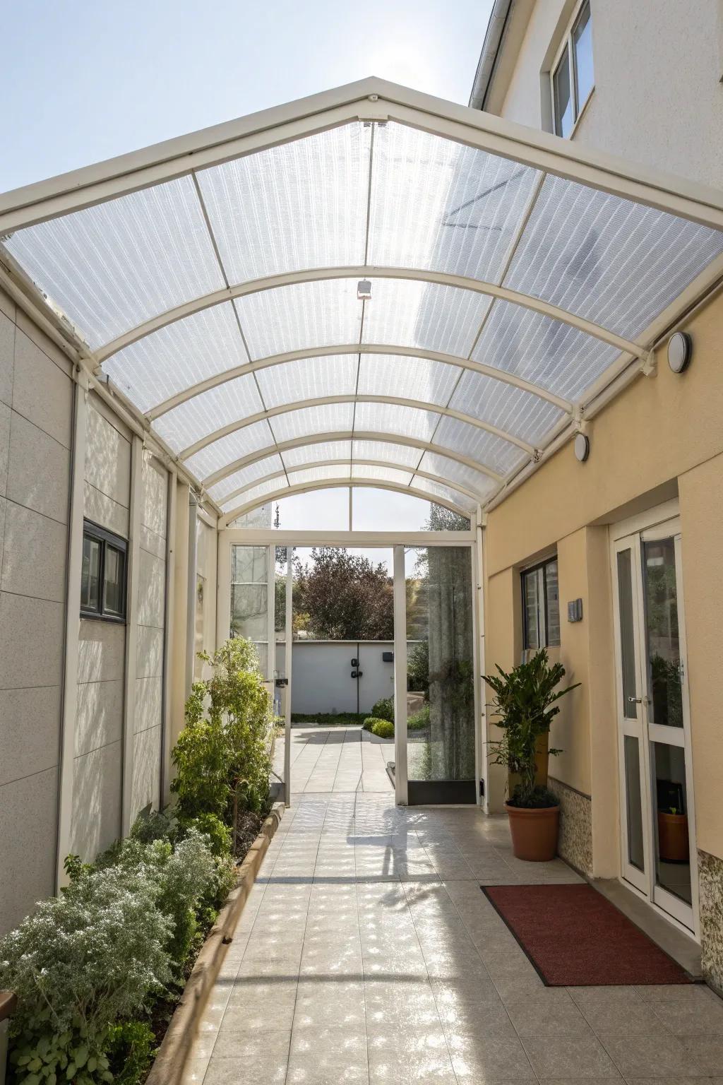 An entrance with a clear plastic cover, making it feel bright and airy.