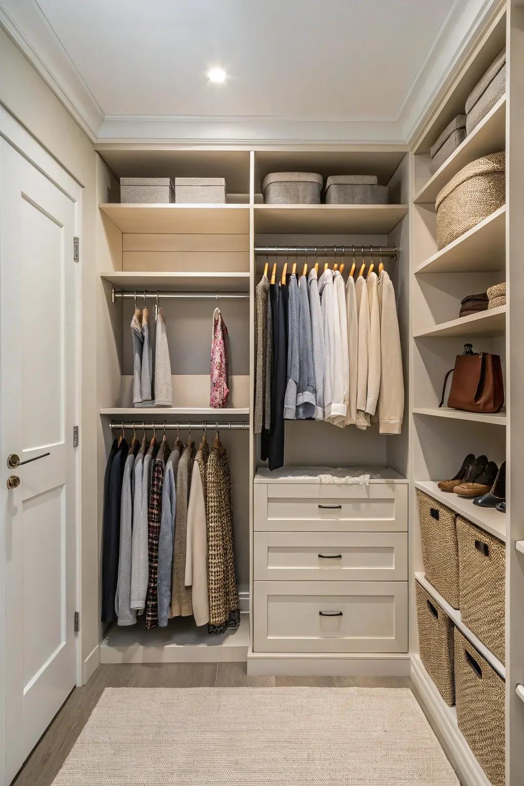 Light tones for a tranquil and ample closet design.