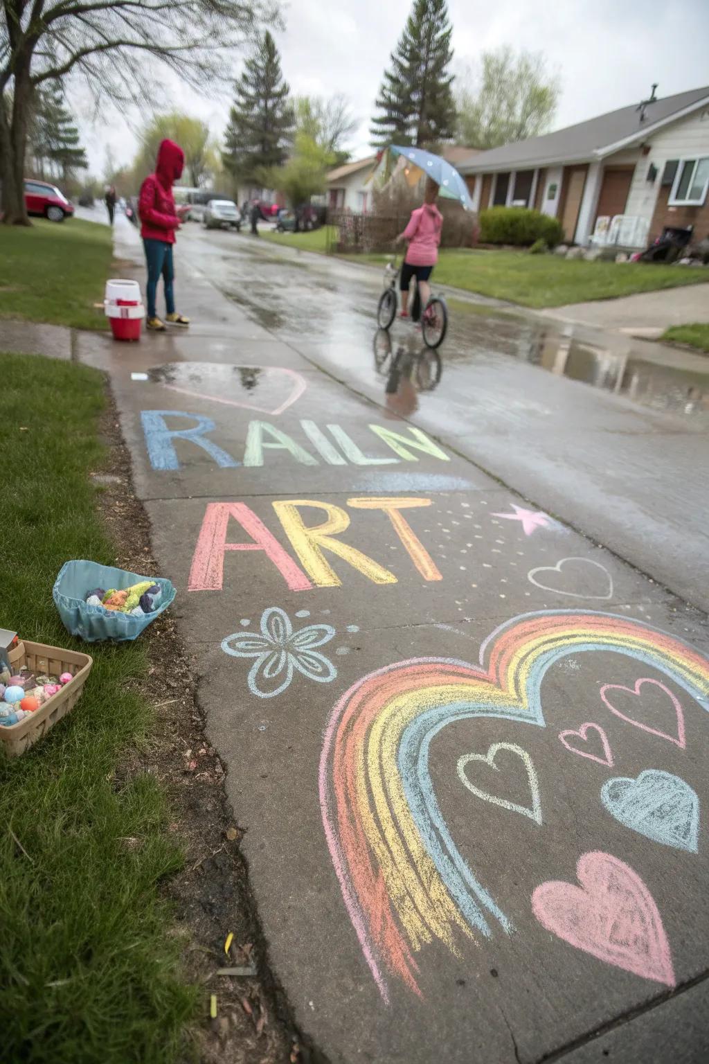 An inspirational chalk message brings happiness to people passing by.