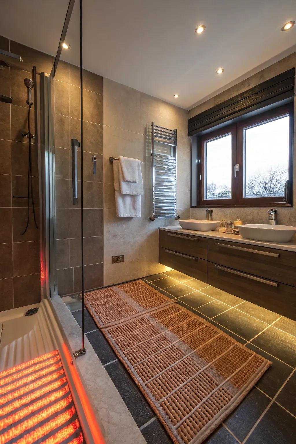 Warmed flooring adds unmatched comfort to your bathroom pleasure.