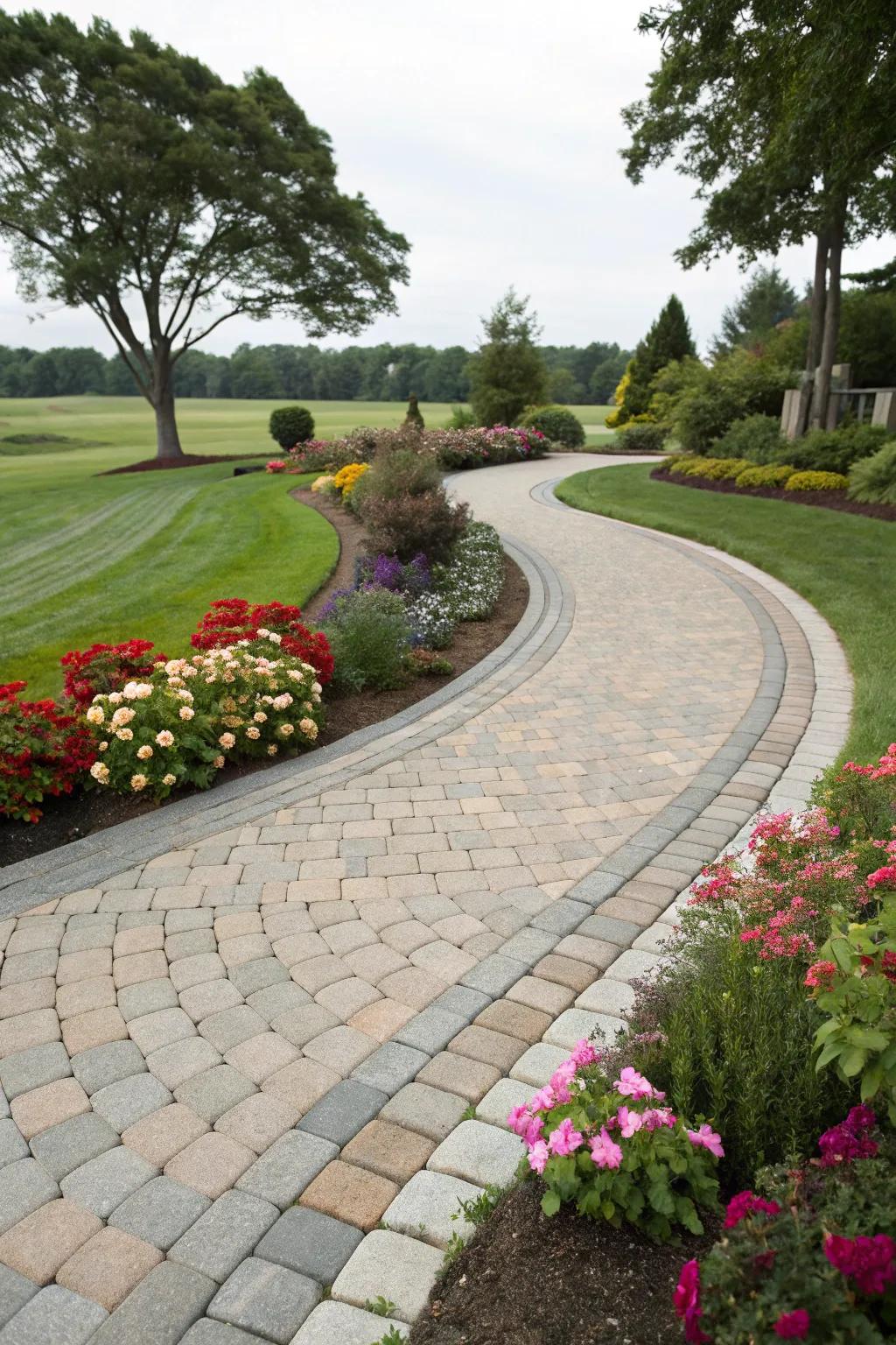 Curved driveways create a unique and inviting entrance.