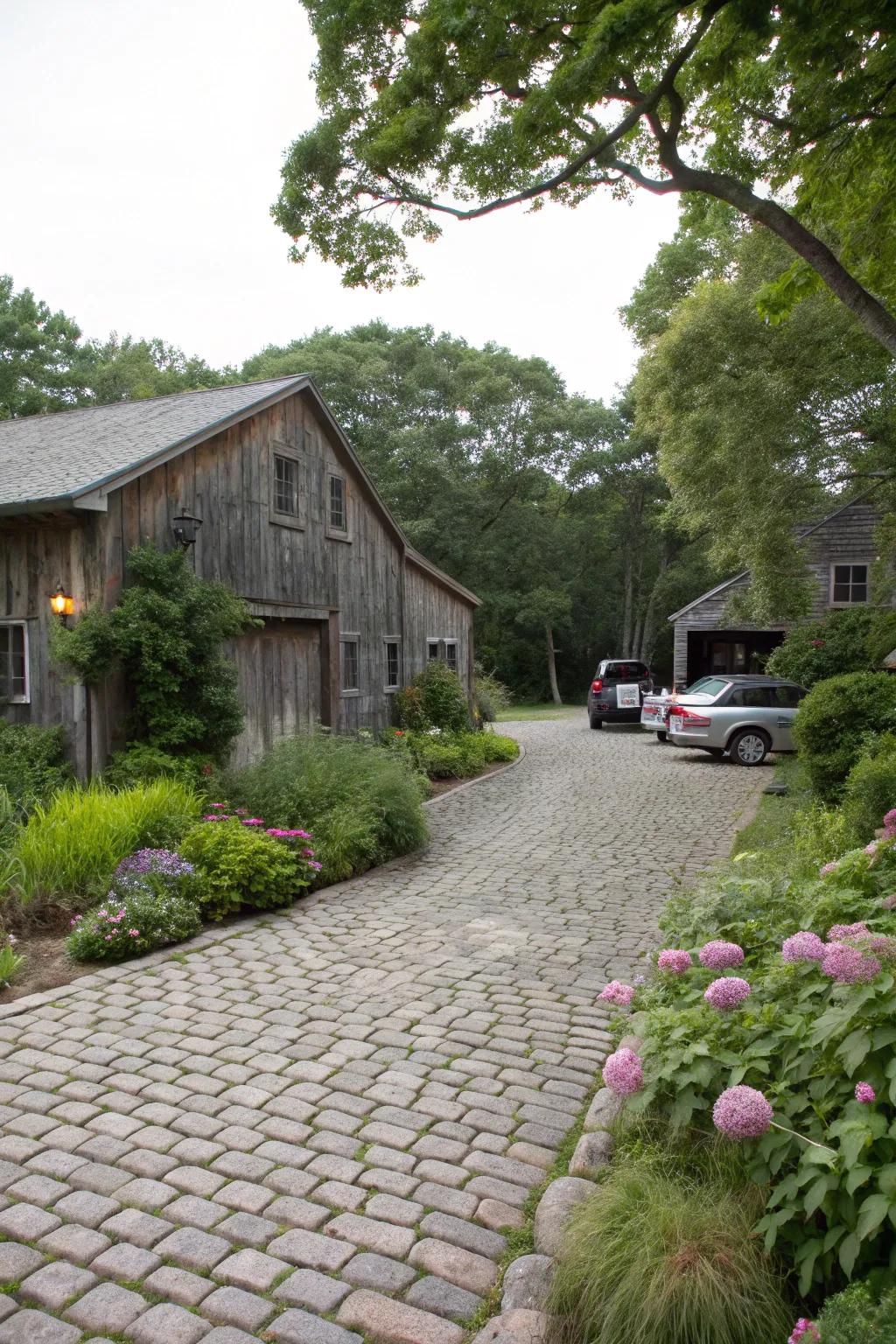 Cobblestones enhance rustic elegance for a cozy, countryside feel.