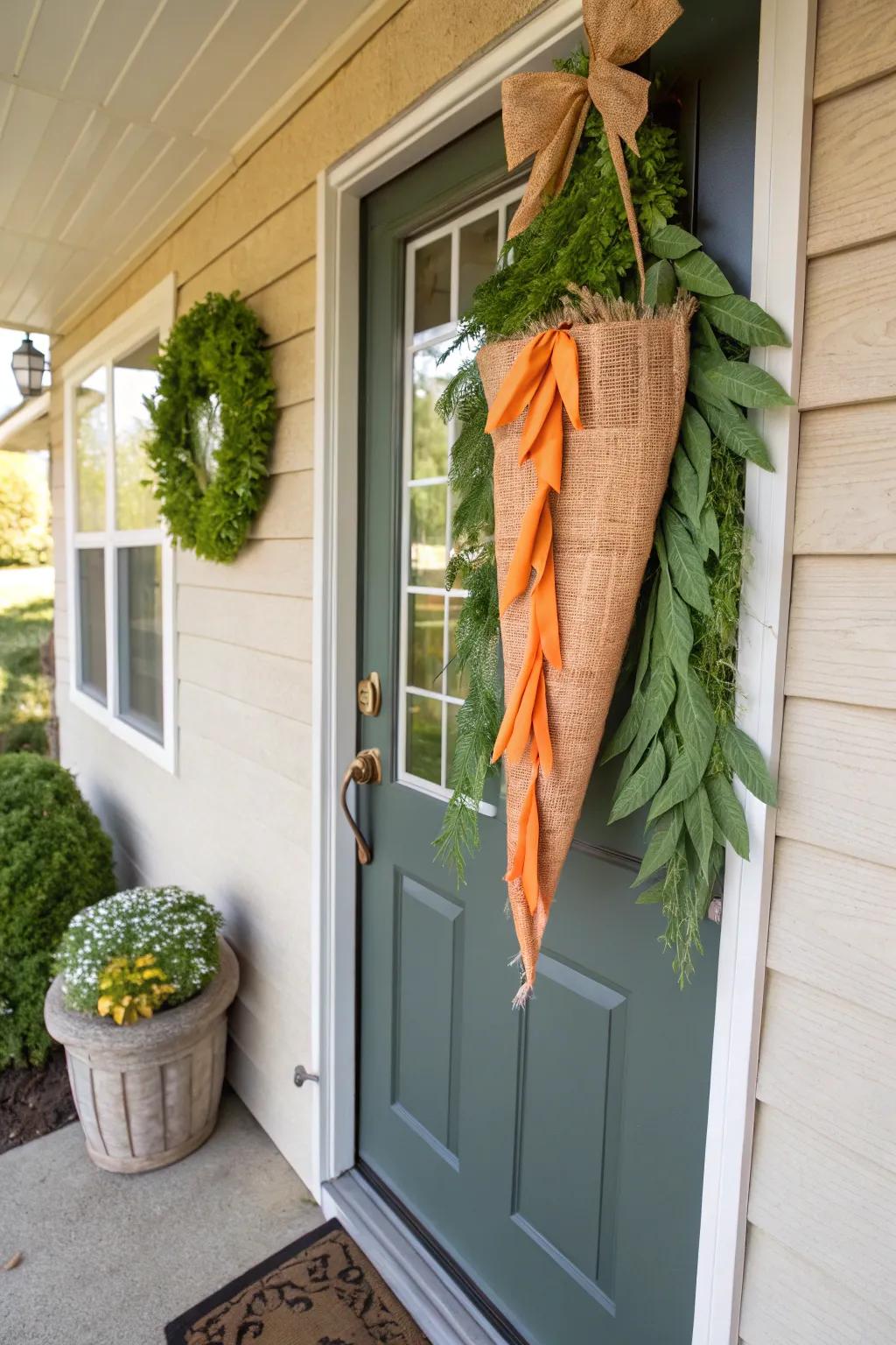 A homespun carrot facade piece introduces a playful Easter aspect.