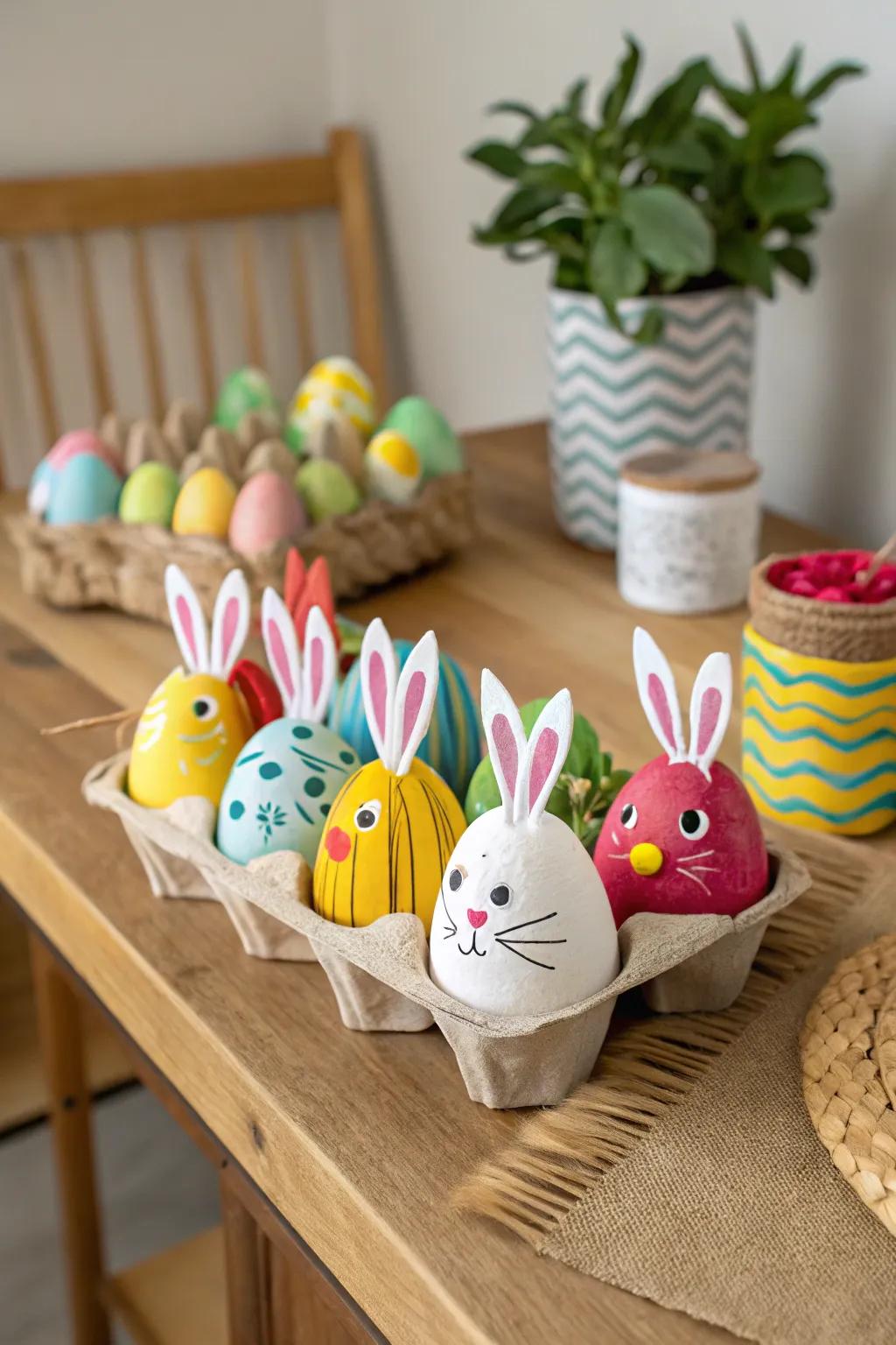 Crafty Easter bunnies made from recycled egg cartons.