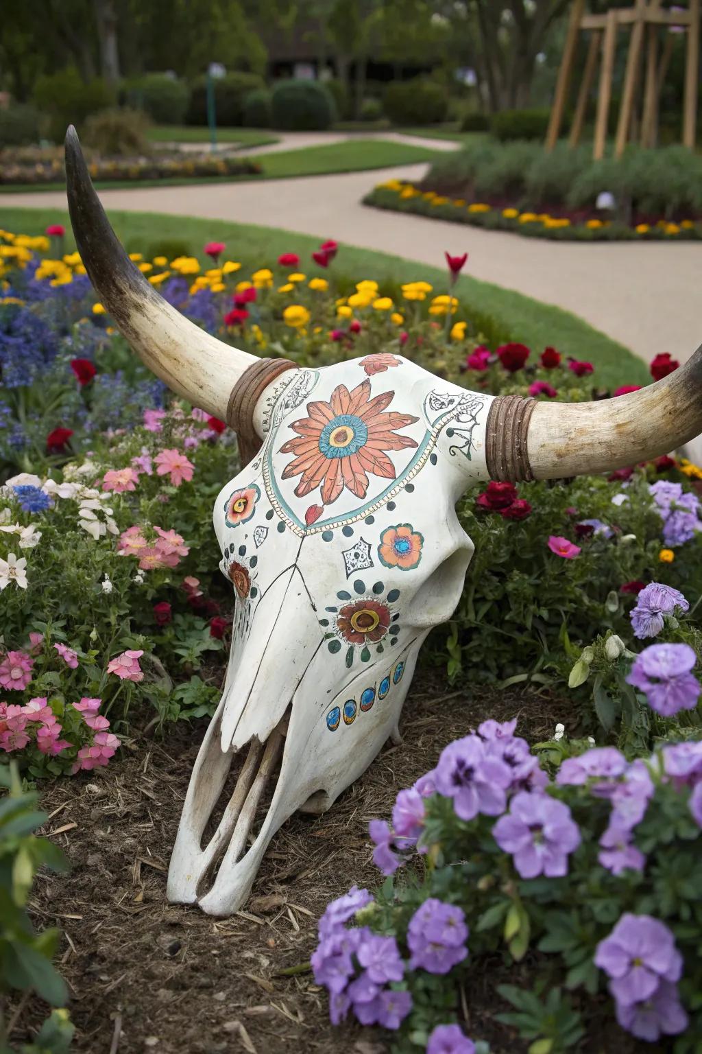 Floral motifs contribute a delicate impression to rugged décor.