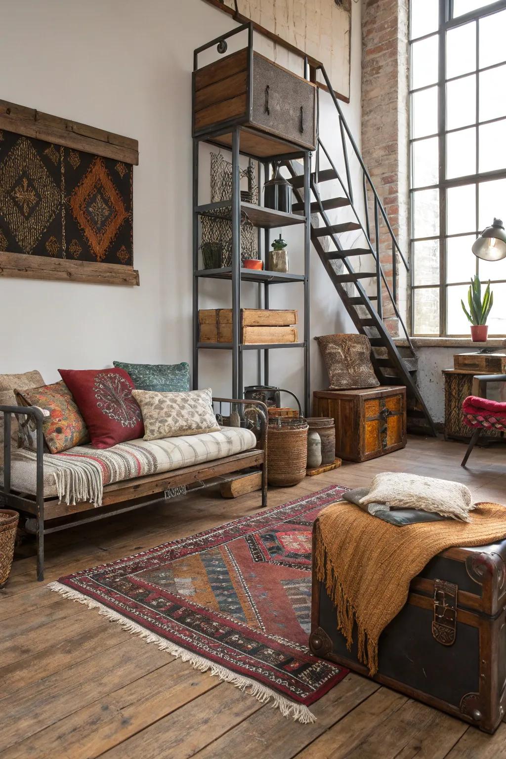 This eclectic room benefits from added depth and intrigue with layered textures.