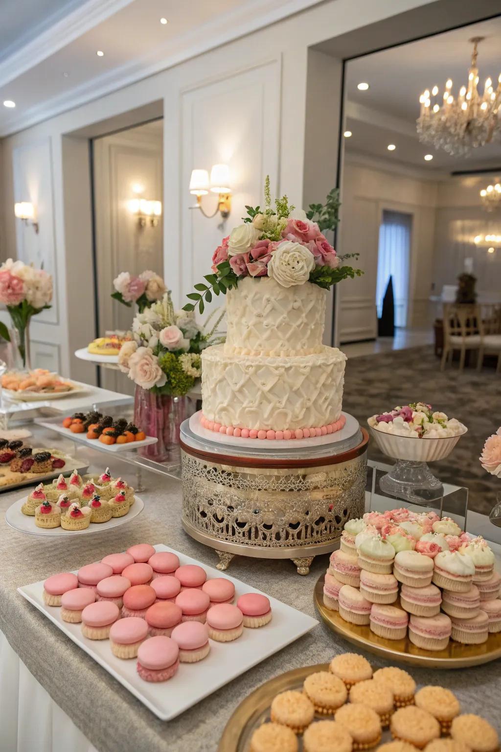 Themed dessert table featuring an extravagant cake.