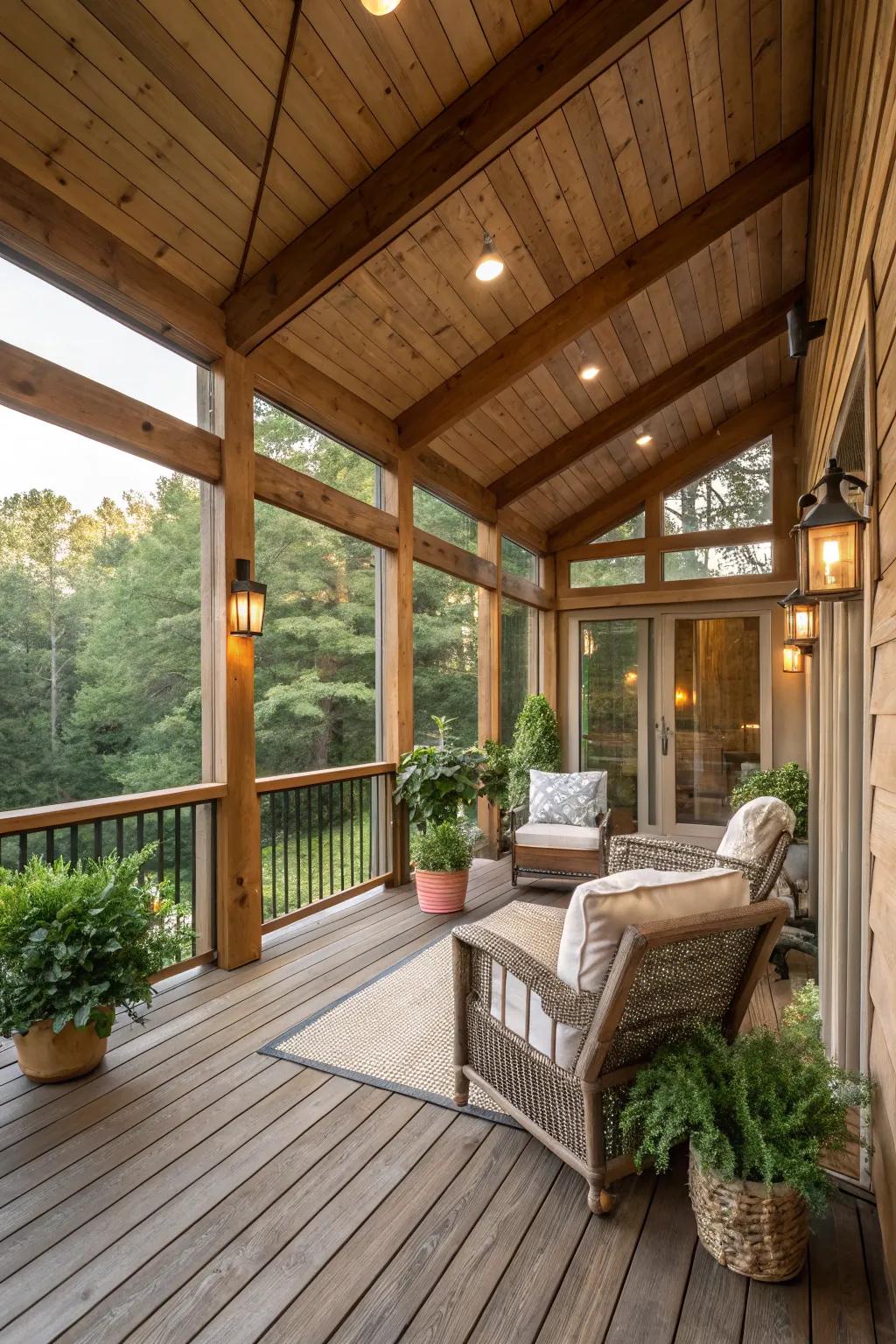 The natural charm of wood shines in this sheltered deck design.