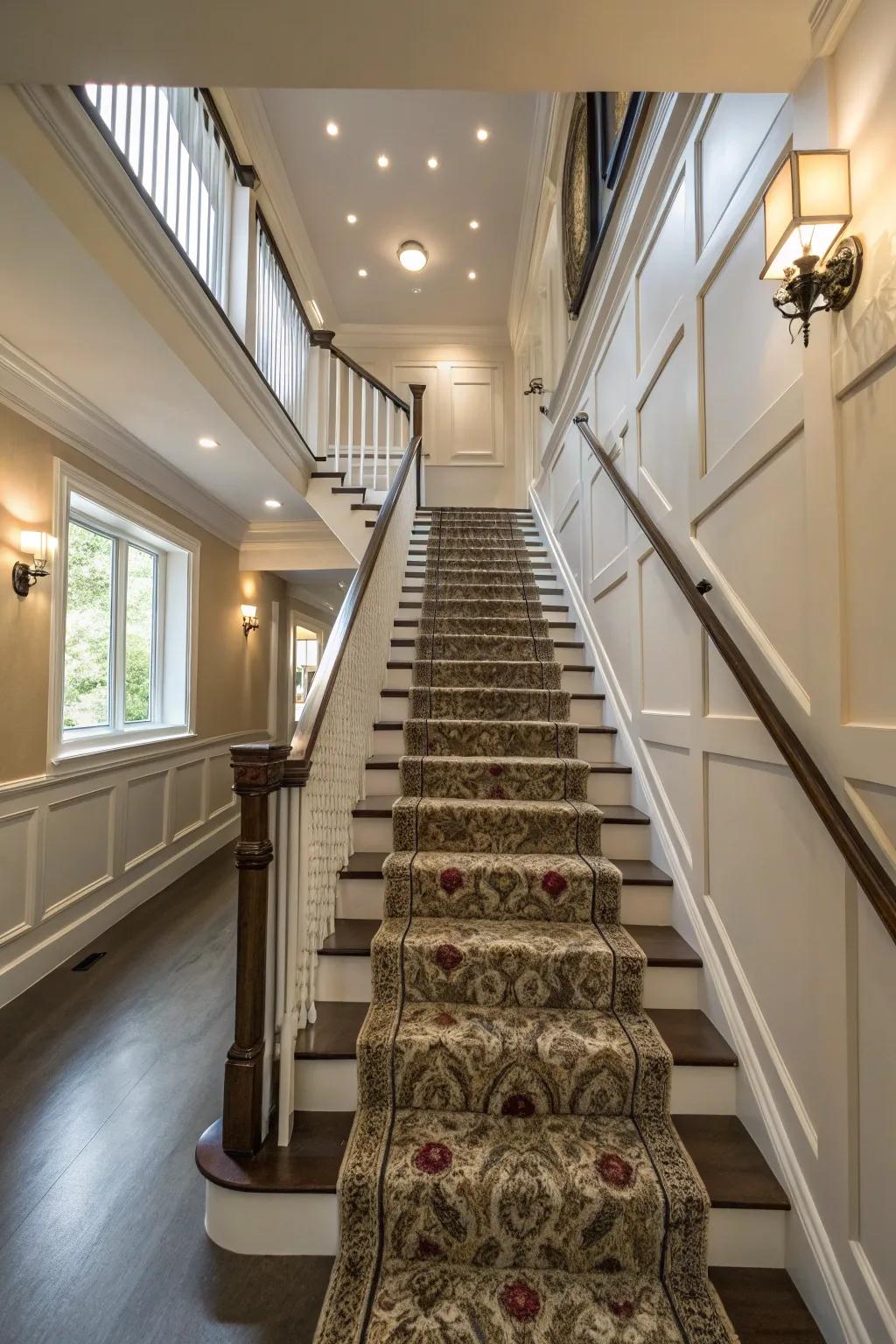 Stairwells gain comfort and style from carpet runners.