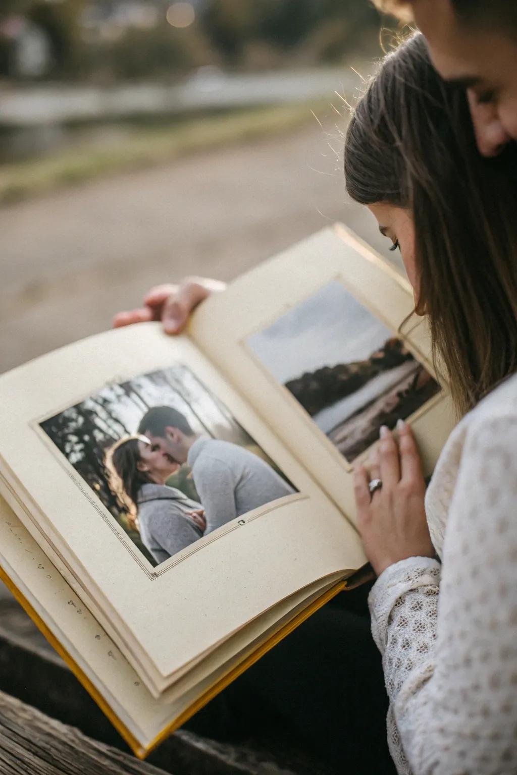 A close-up of a couple's tender moment captured in a memory album.