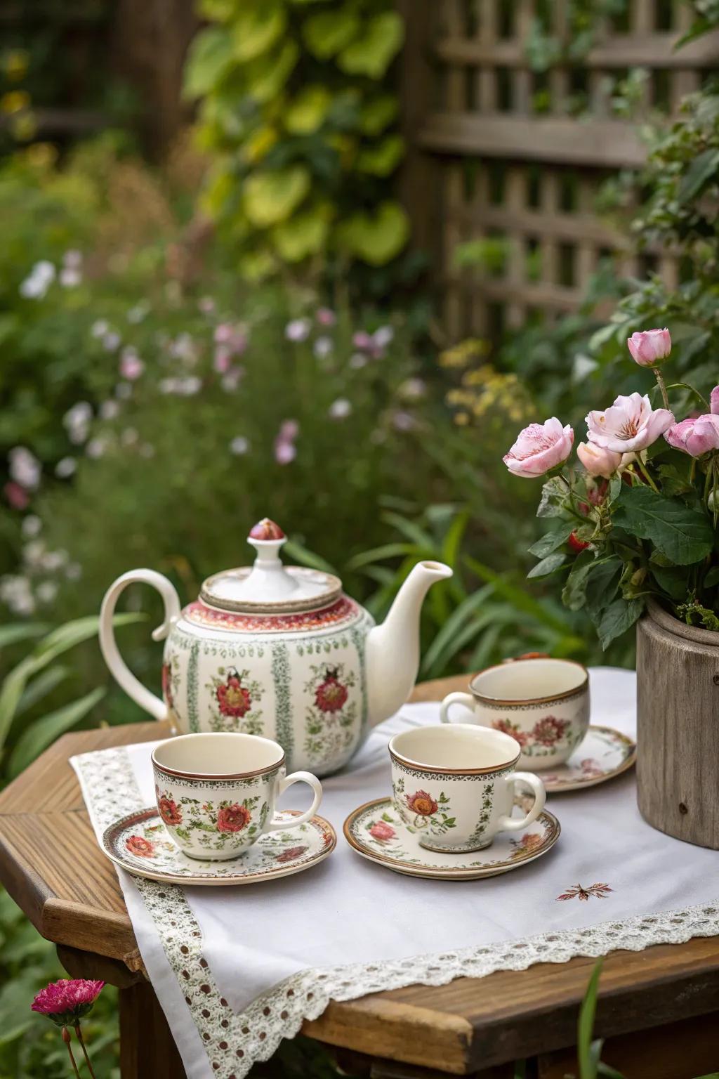 An attractive tea set prepared for an afternoon gathering.