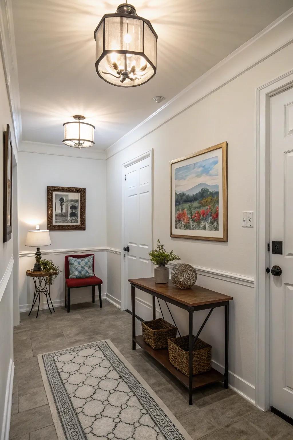 A flush mount light provides ample illumination in this compact entryway.