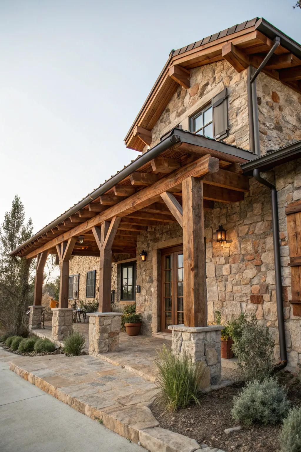 Rustic home with natural wood and stone elements.