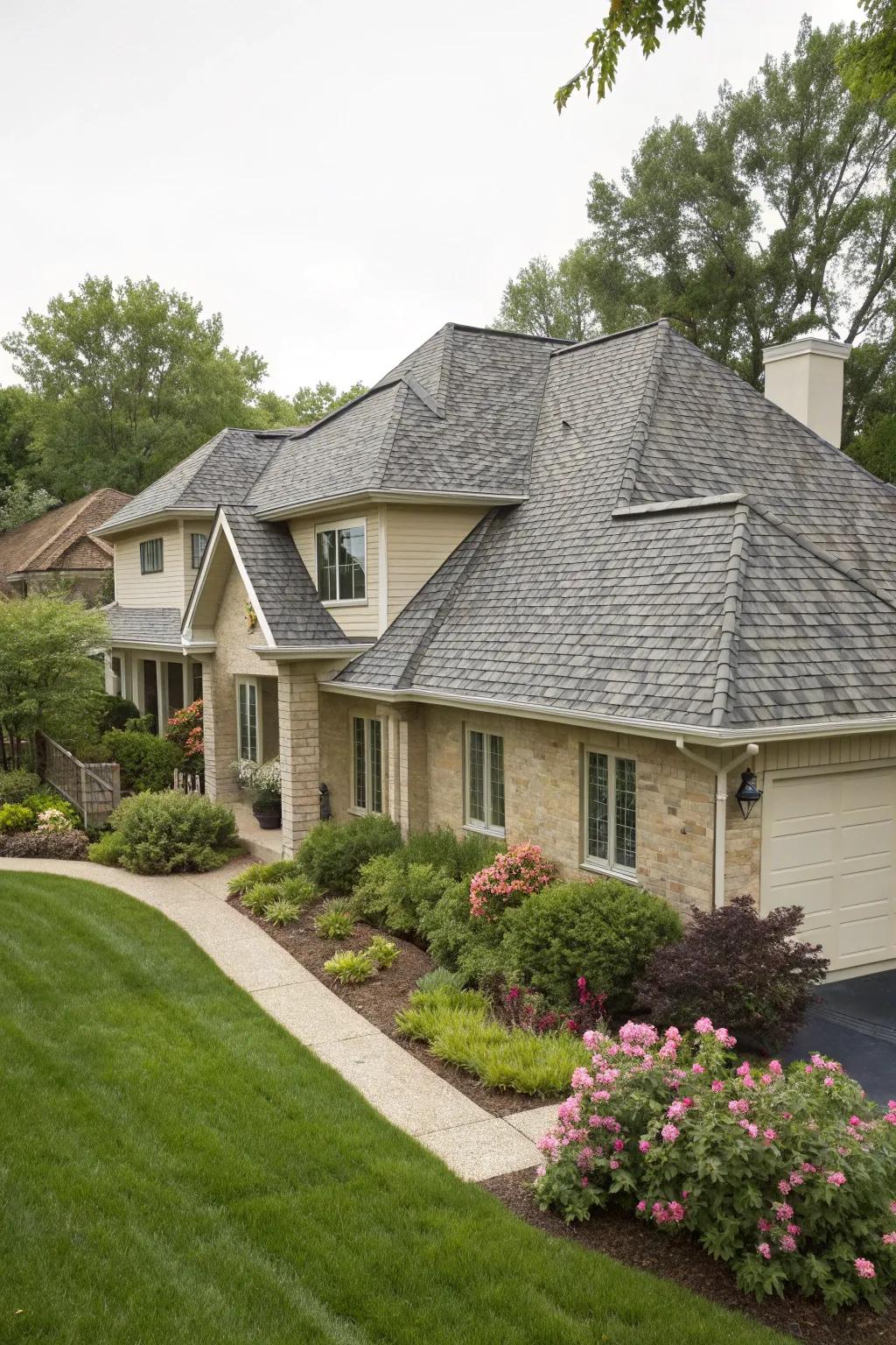 A house with newly installed architectural shingles.