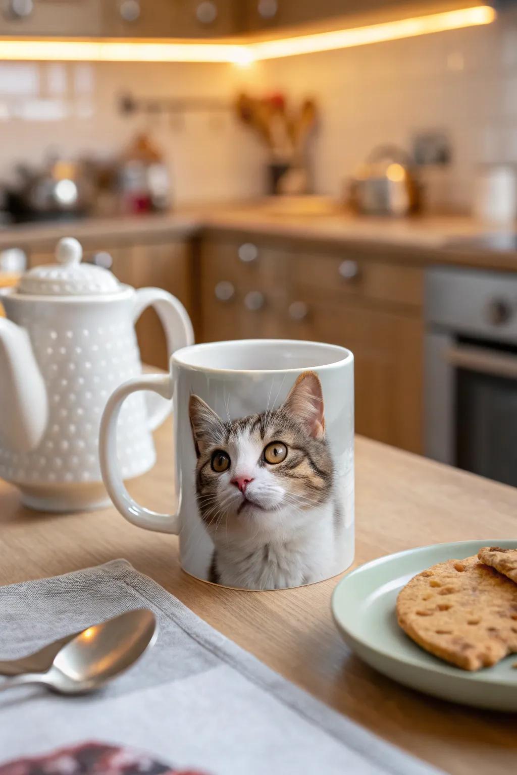 A personalized face mug that shows off your beloved pet's face.