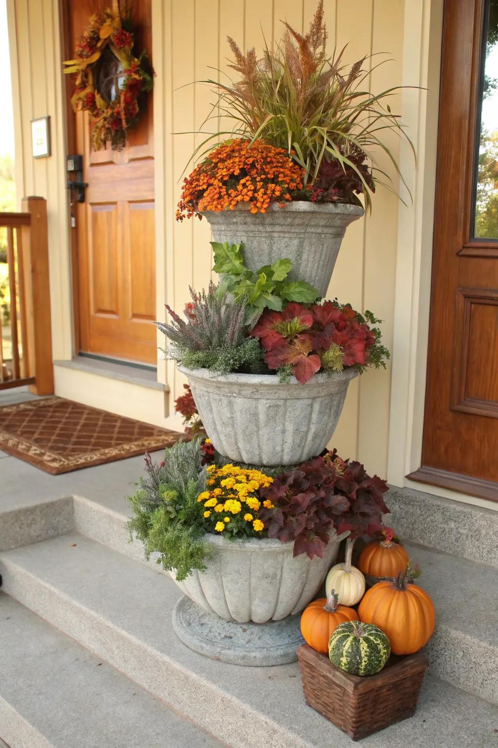 A staggered display introduces depth and intrigue to your autumn decor.