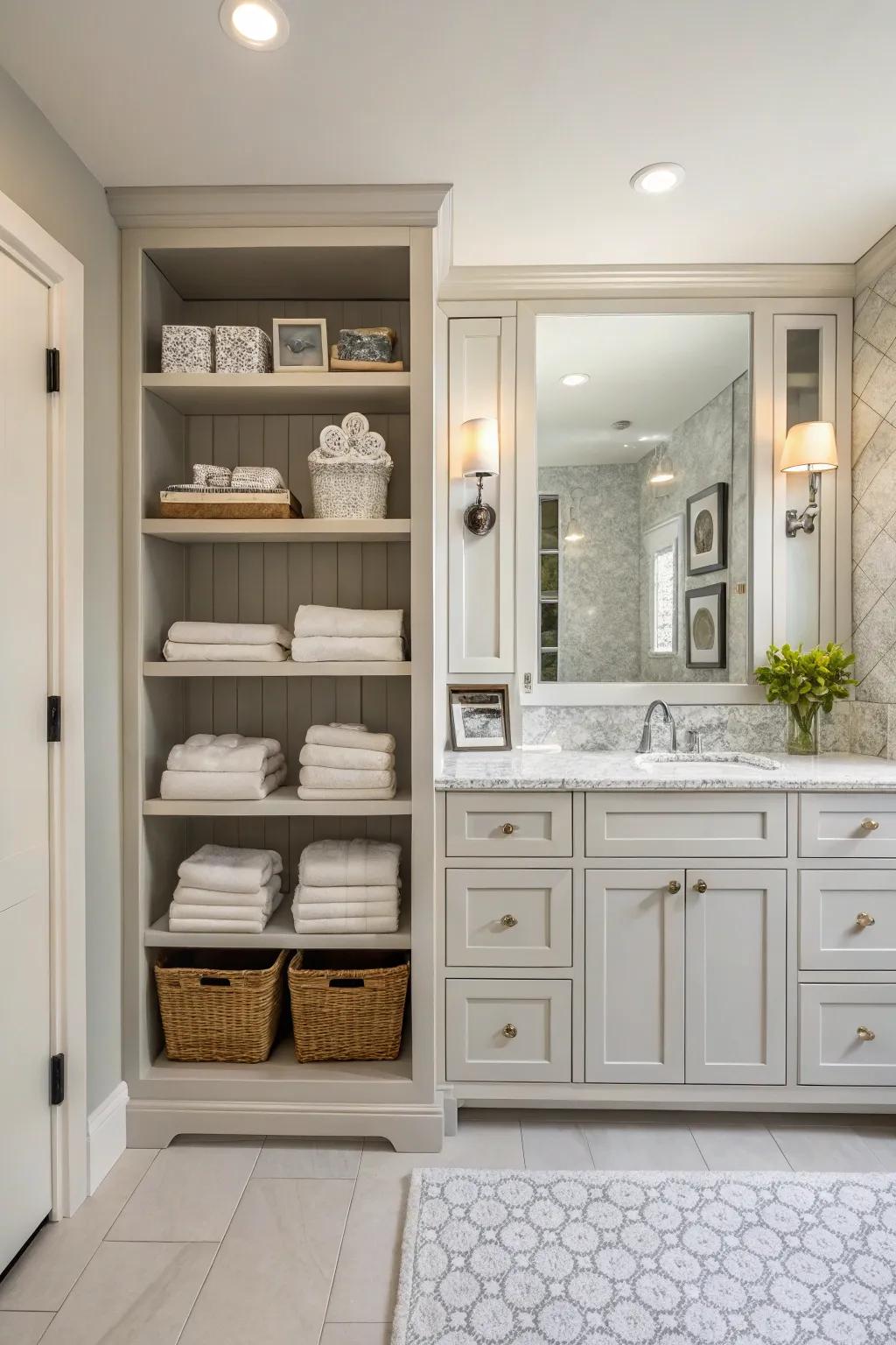 A bathroom in which every object has a designated spot.