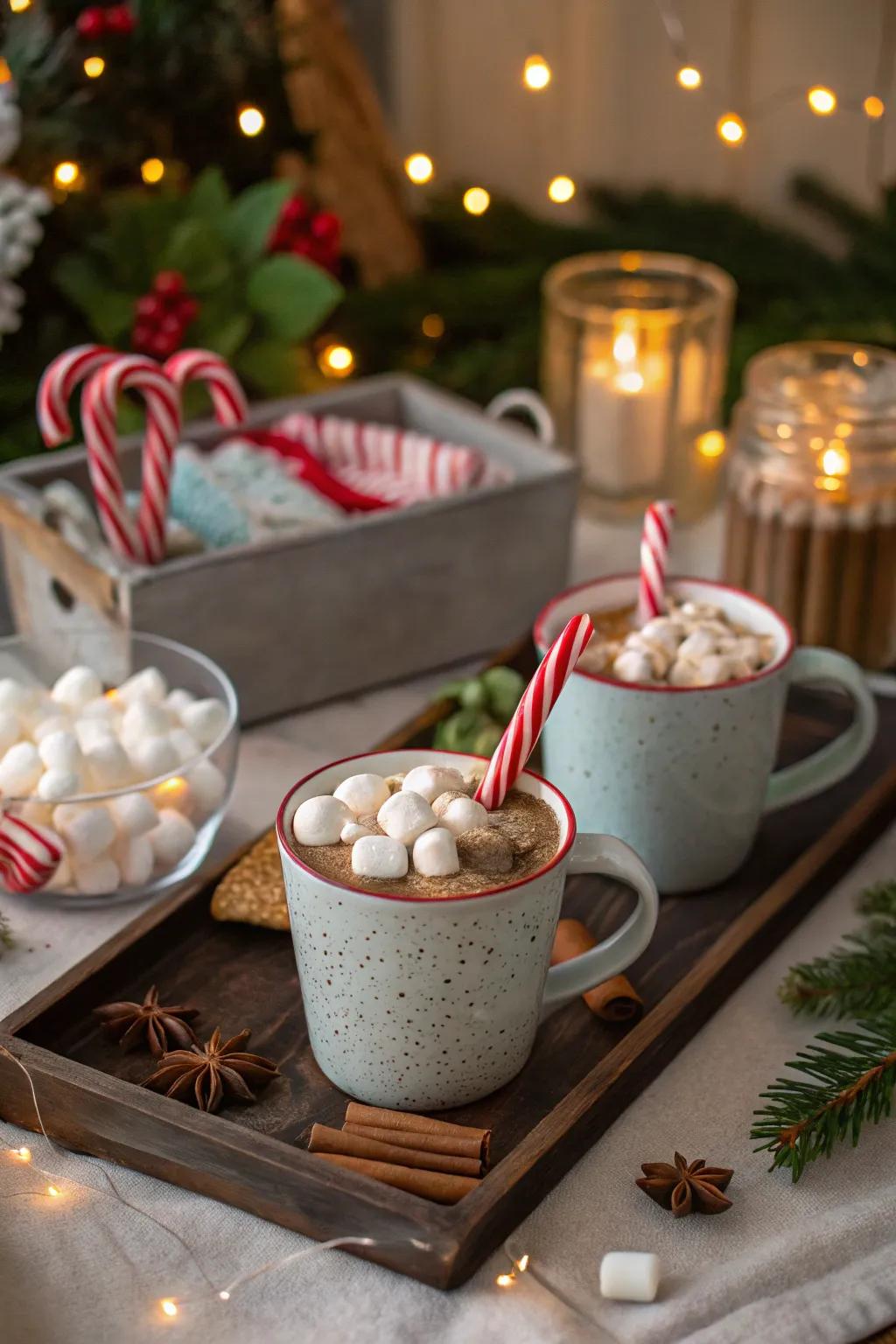 Warm up with an enchanting hot chocolate bar brimming with festive toppings.