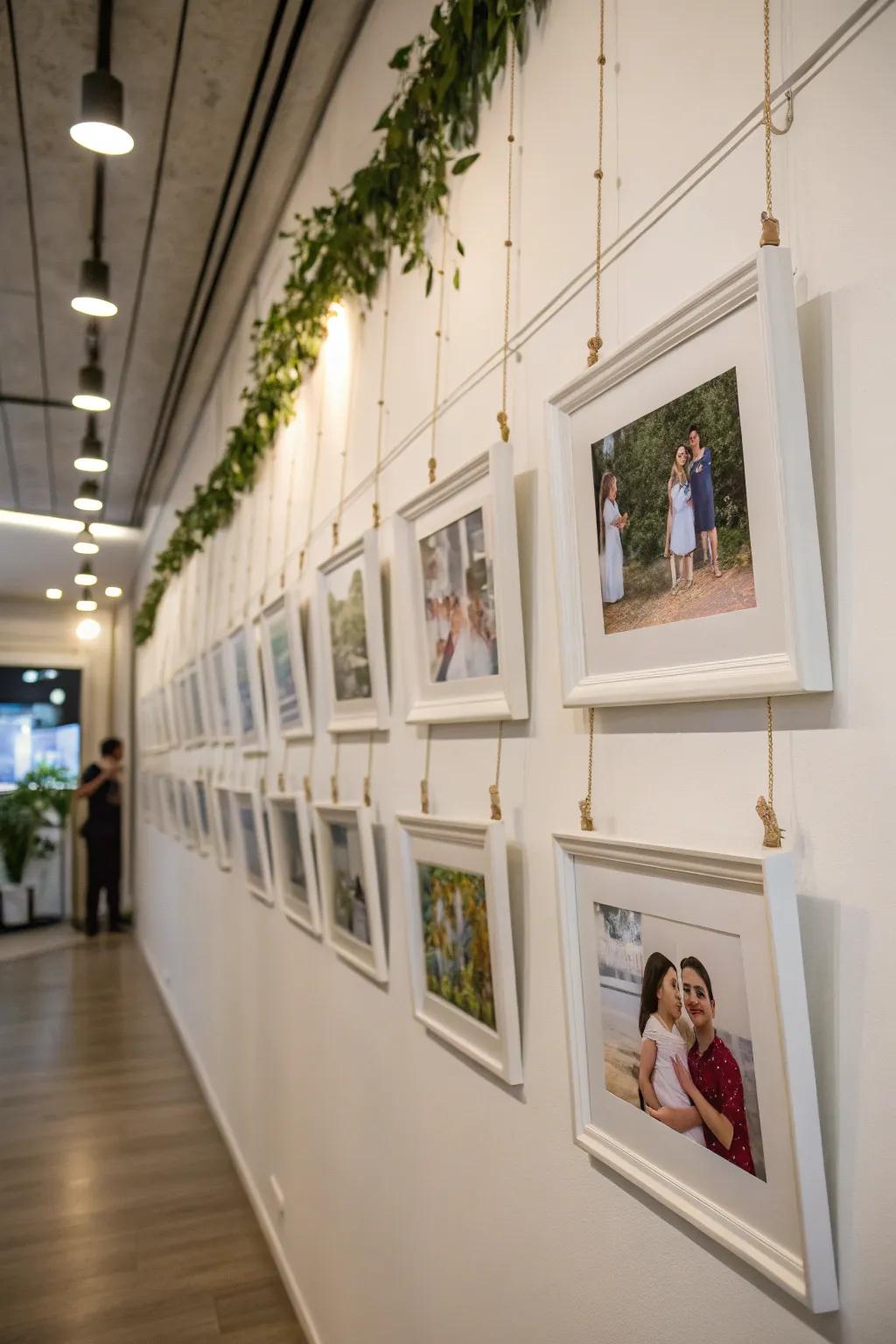 Minimalist photo display with thin, elegant holders.