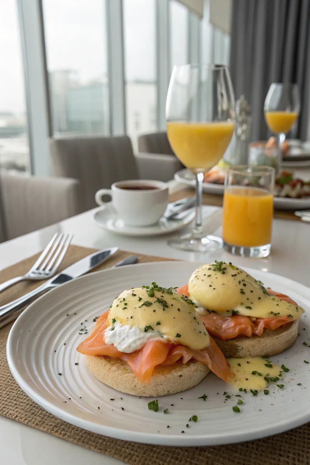 Smoked salmon adds a sophisticated twist to classic eggs Benedict.