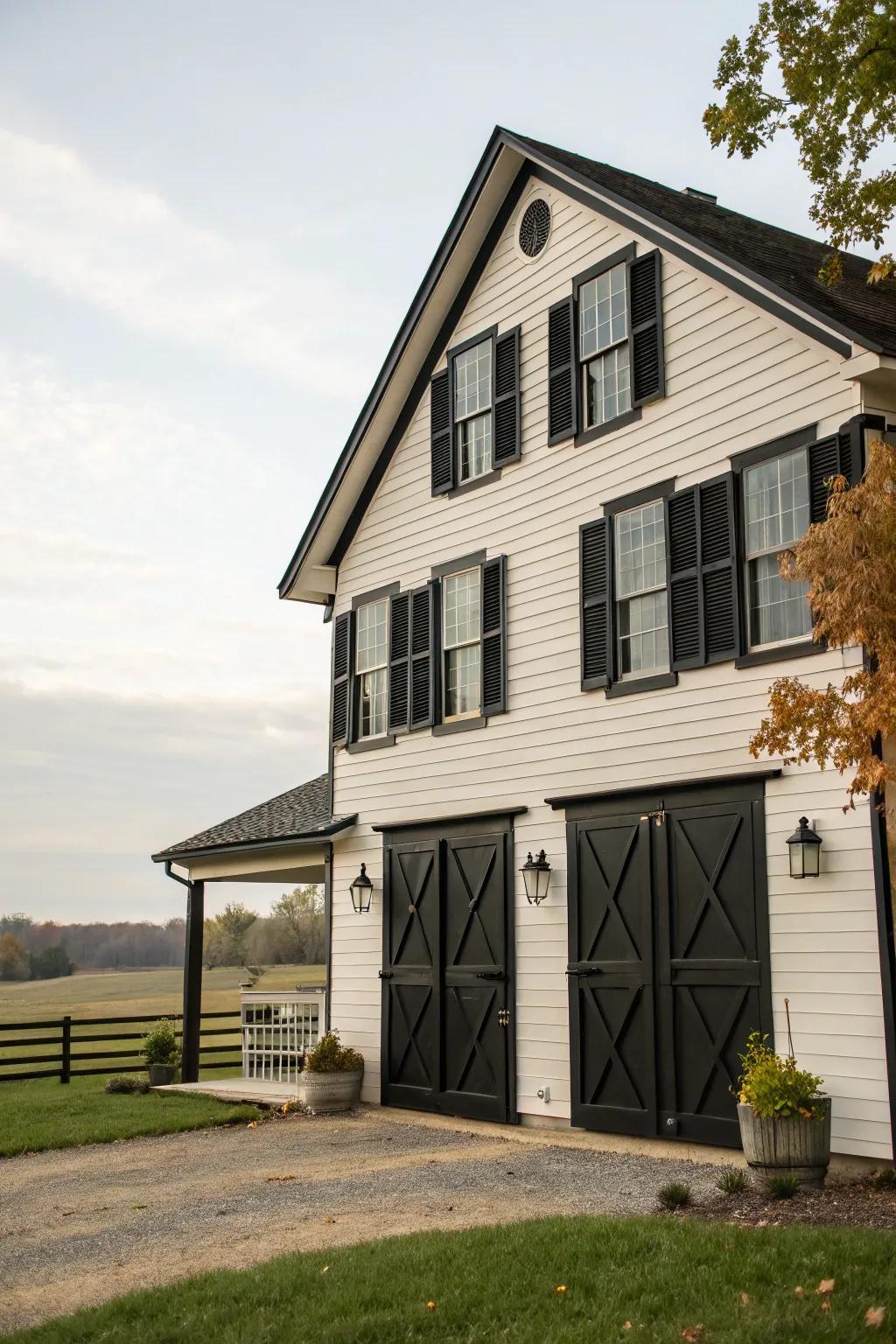Striking black details add refinement to this farmhouse.