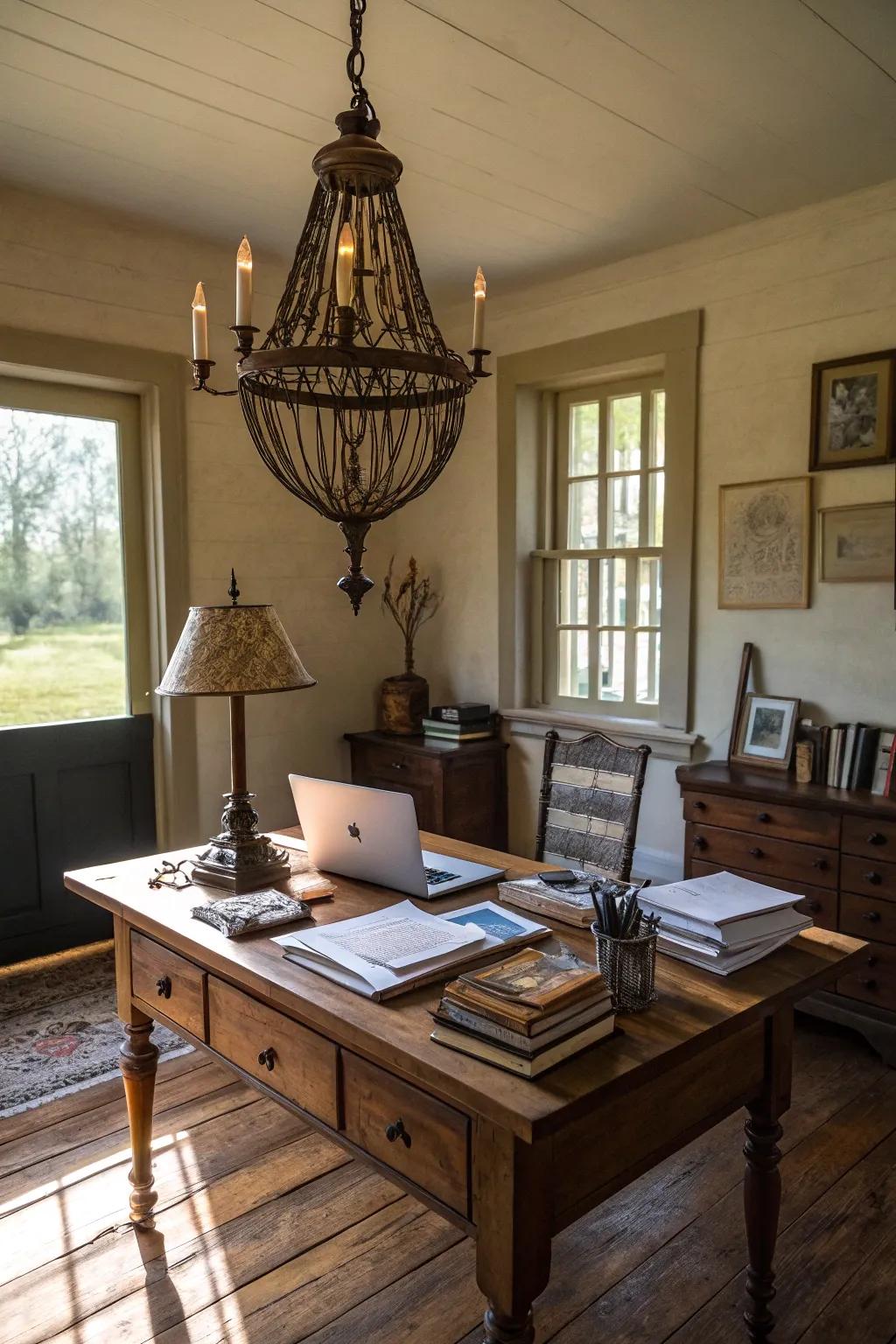 Country lighting fashions a warm ambiance.