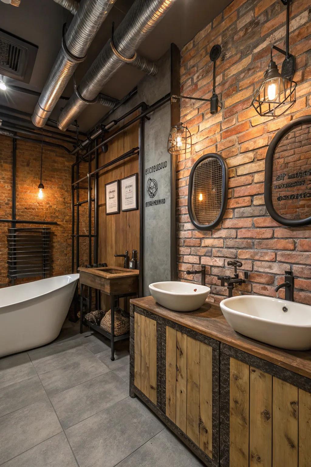 Industrial-style fixtures contribute a hint of rustic charm to this bathroom.