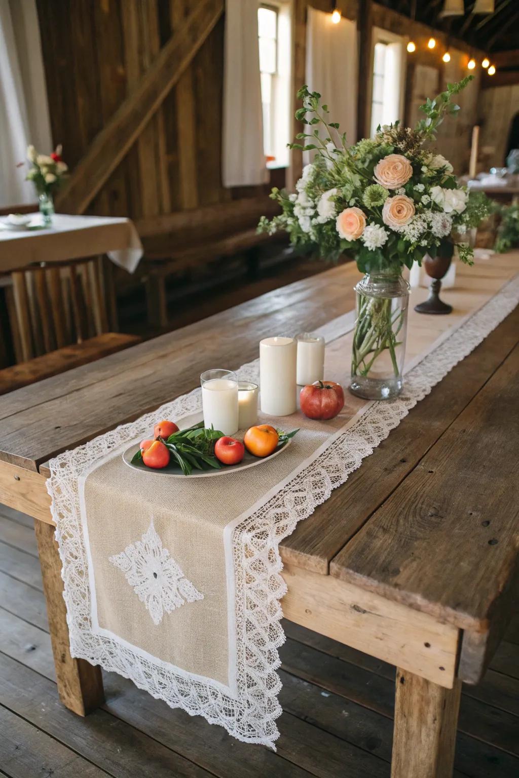 A textured table runner enriches your farmhouse table with depth and elegance.