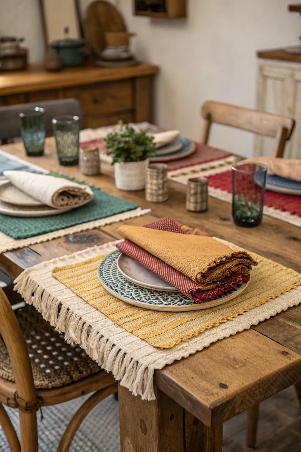 Layering patterns generates a visually appealing table.