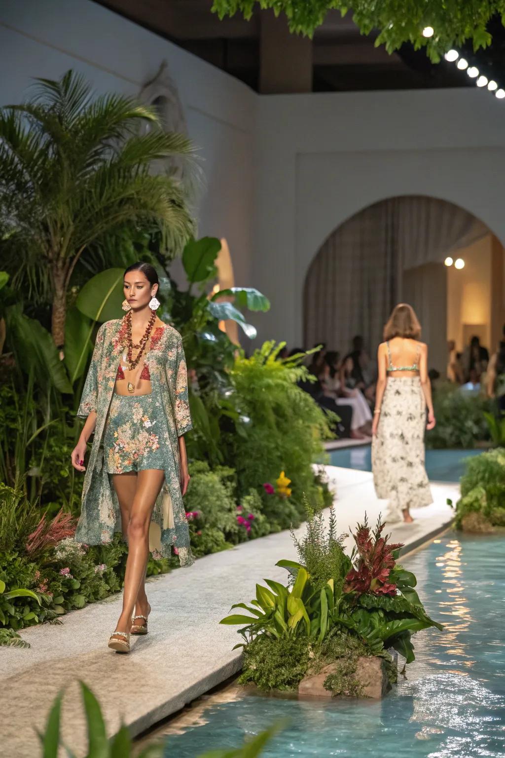 Natural aspects like plants and water feature create a refreshing runway ambiance.