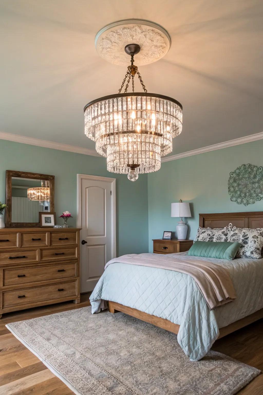 A glamorous chandelier that serves as a stunning focal point.