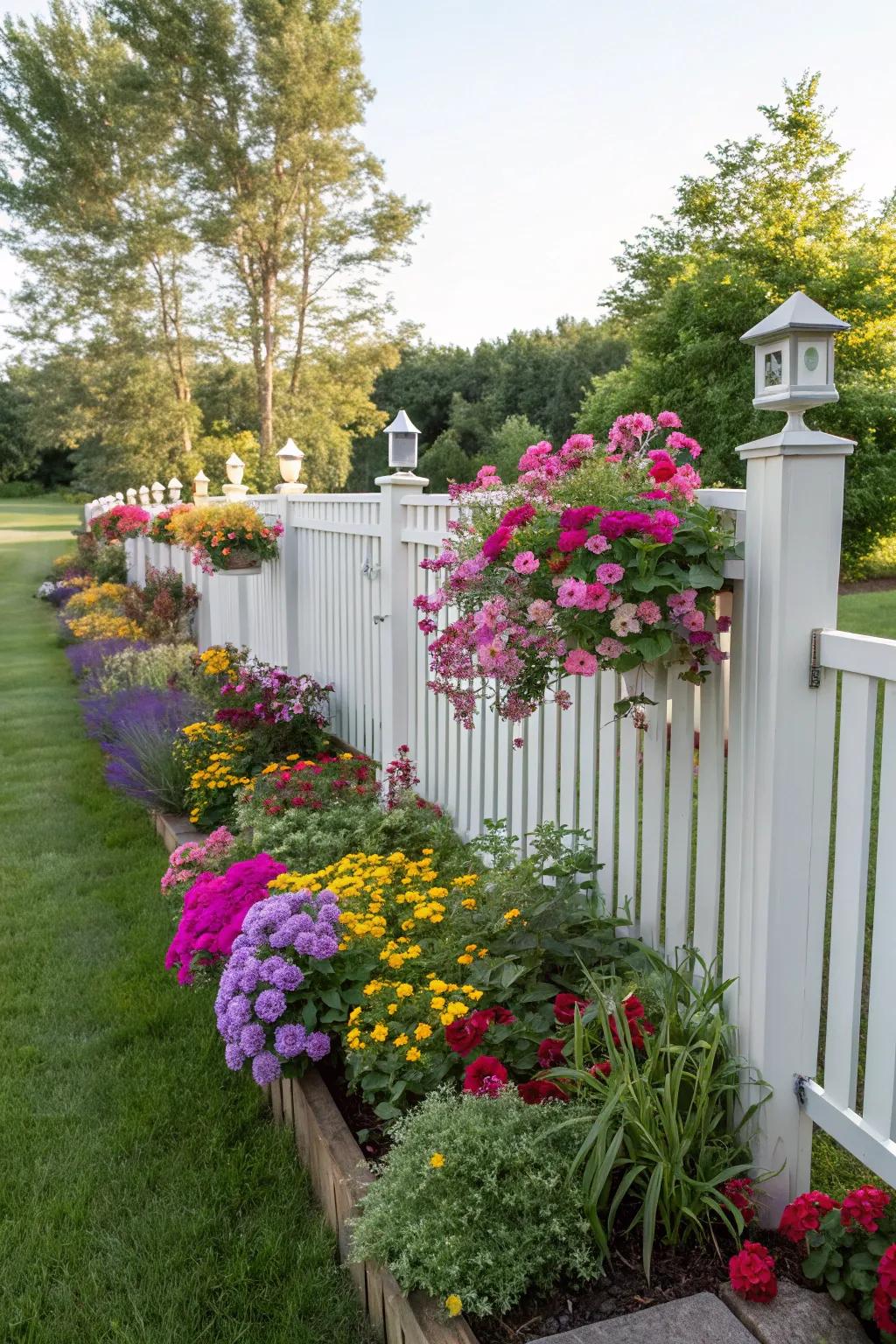 Striking floral beds breathe vitality and hue into your fence.
