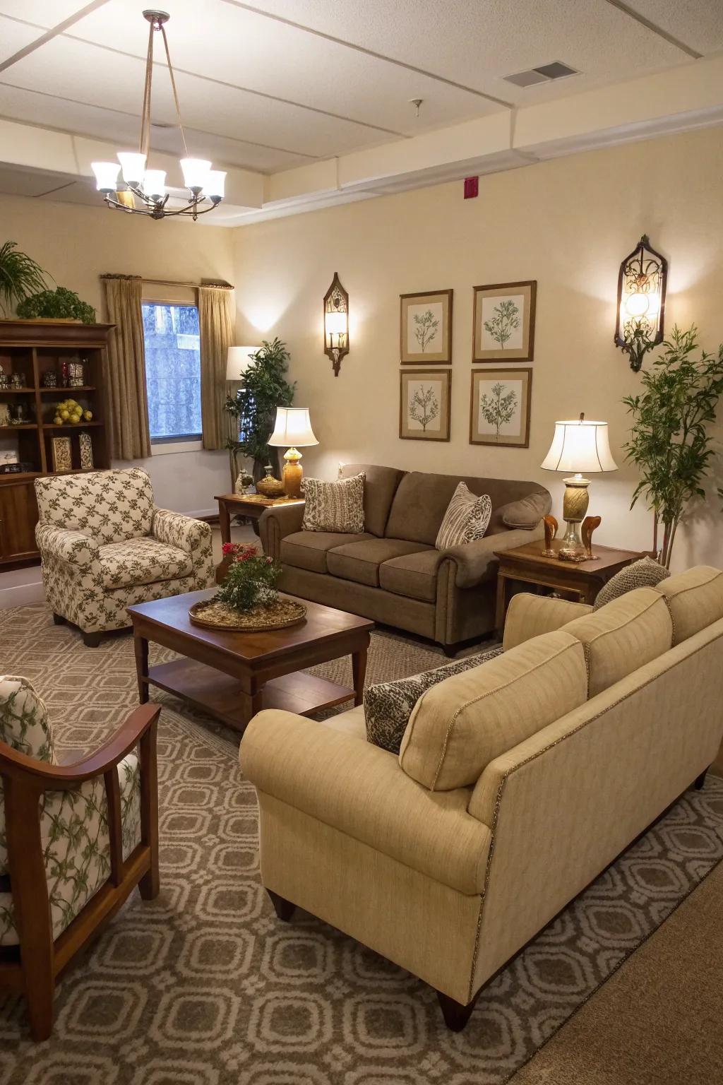 Balanced furniture boosts interaction.